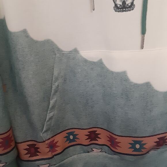 Aztec SouthWestern Lightweight Hoodie Mens M White Cow Skull Western - Picture 3 of 7